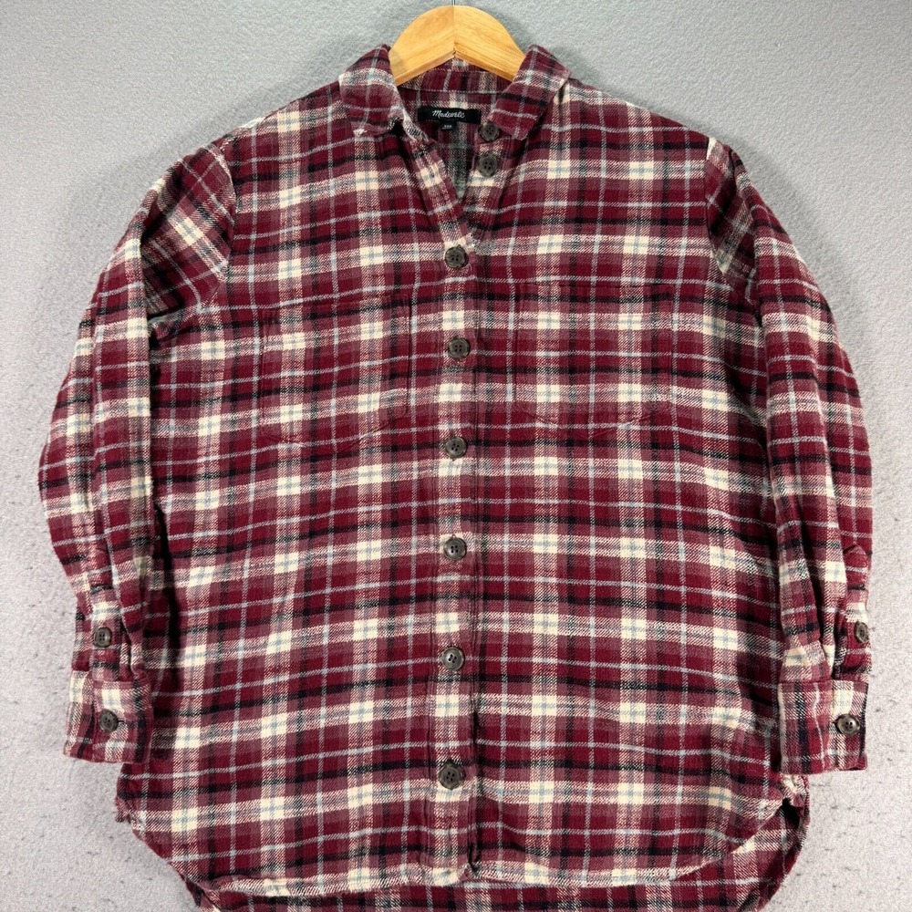 Madewell Flannel Top Womens XXS‎ Red Plaid Heavyweight Cotton Button Up Shirt